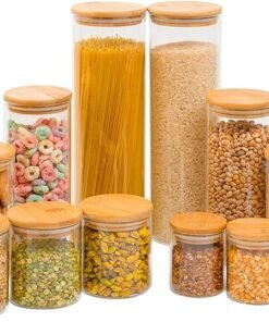 Kit Pote de Vidro com Tampa de Bambu